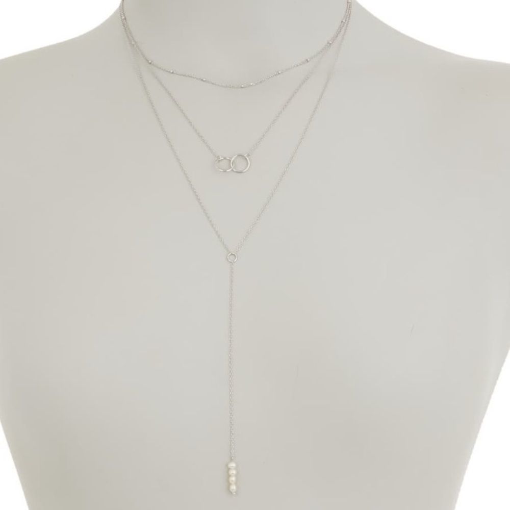 ADORNIA Sterling Silver Triple Strand Necklace